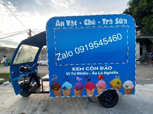 xe bán kem ốc quế chạy điện, xe ba bánh điện